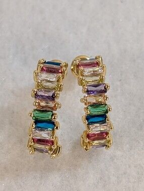 Multicolored Rhinestone Half Loop Earrings